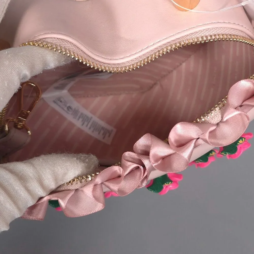 ALDO Womens New Heart Crossbody Bag Floral Ruffle Pink Top Handle‎ Convertible